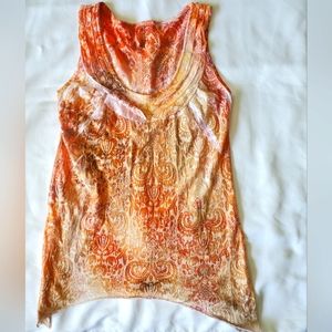 Suki Jones Orange/White Tunic Top, Size Small-New Without Tags